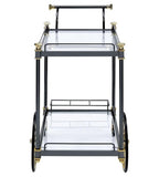 Cyrus Rectangular Glass Top Serving Cart with 2 Shelves in Black and Clear