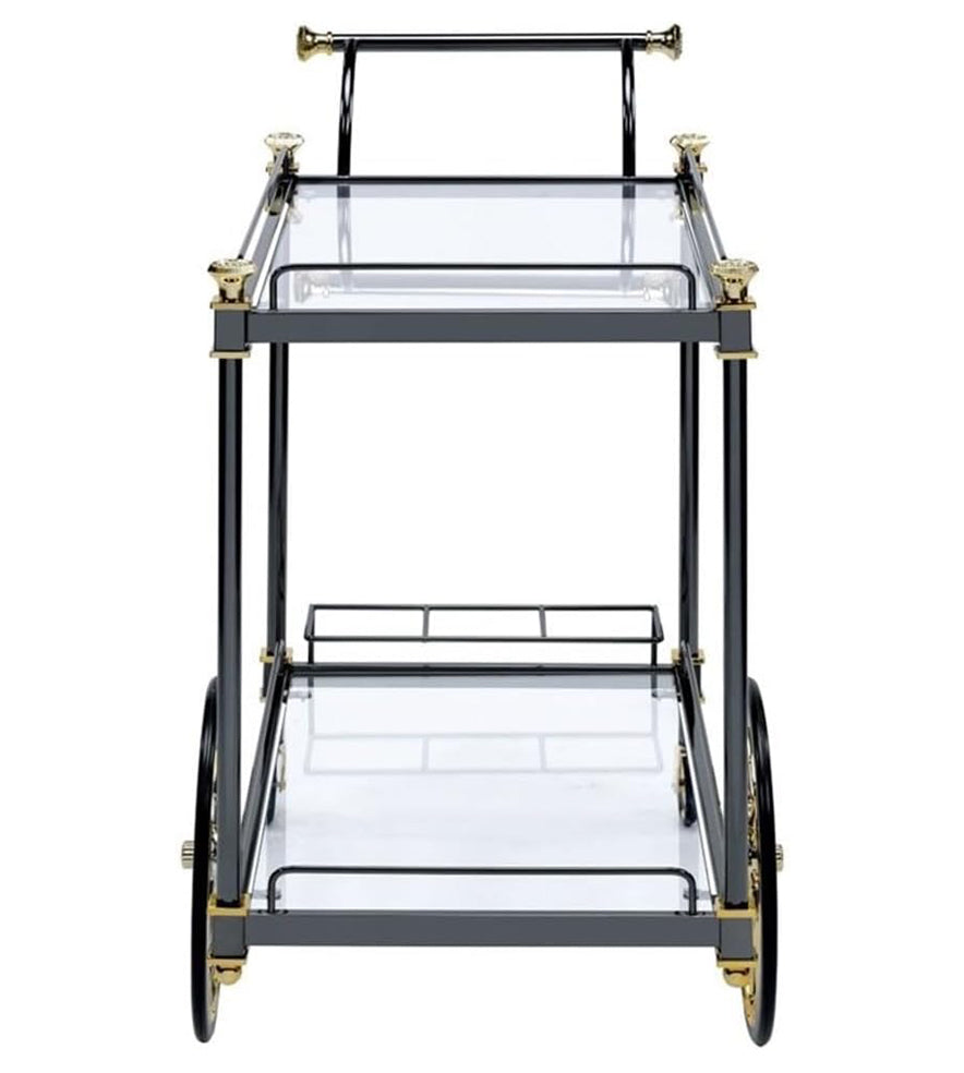 Cyrus Rectangular Glass Top Serving Cart with 2 Shelves in Black and Clear