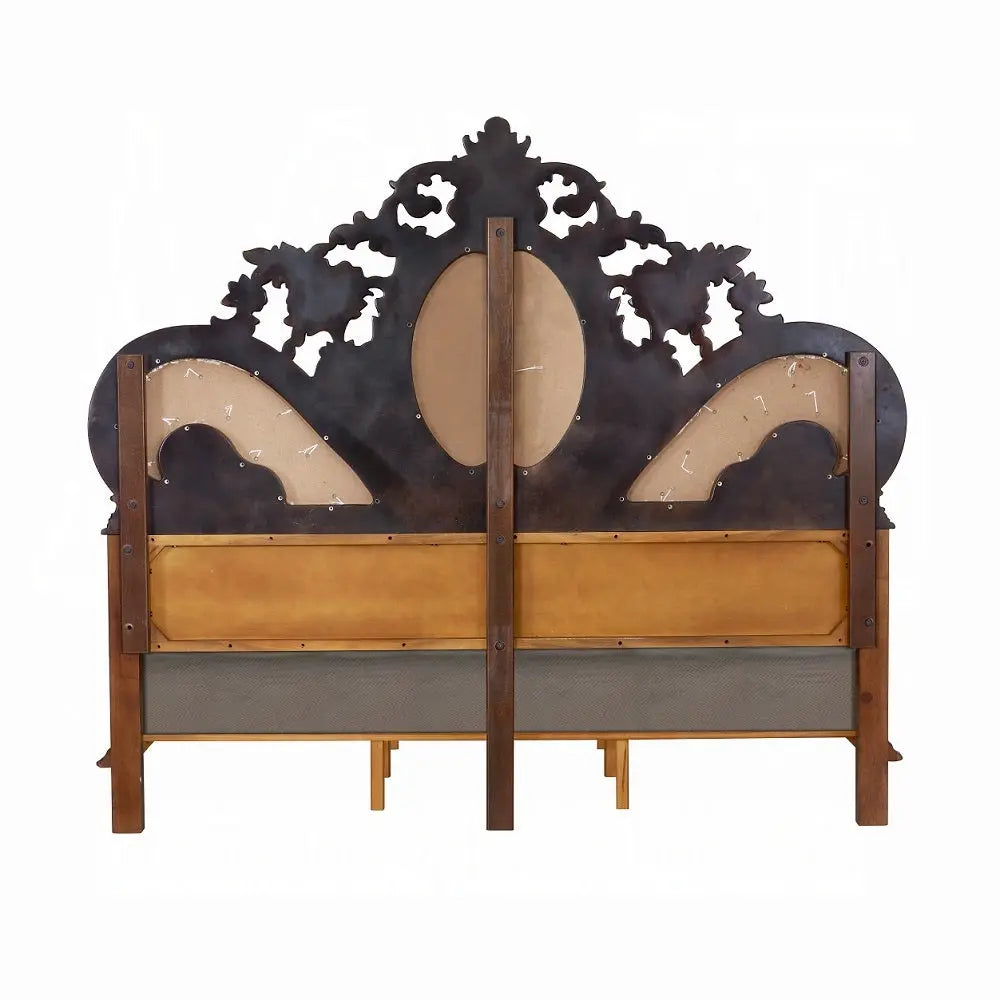 Devany Queen Size Bed Frame in Cream and Cherry Tufted Button Acme Furniture