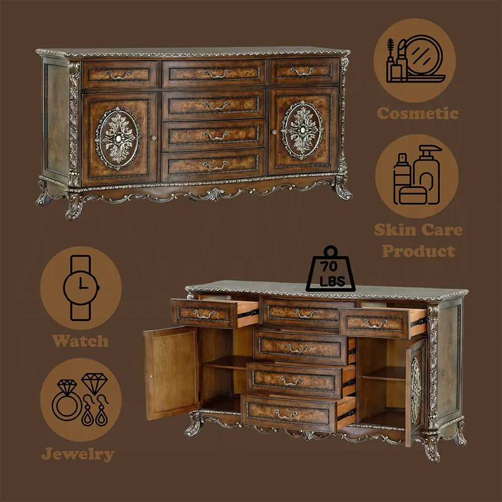 Devany Wood & Resin 6-Drawer Transitional Dresser in Rich Cherry Acme Furniture