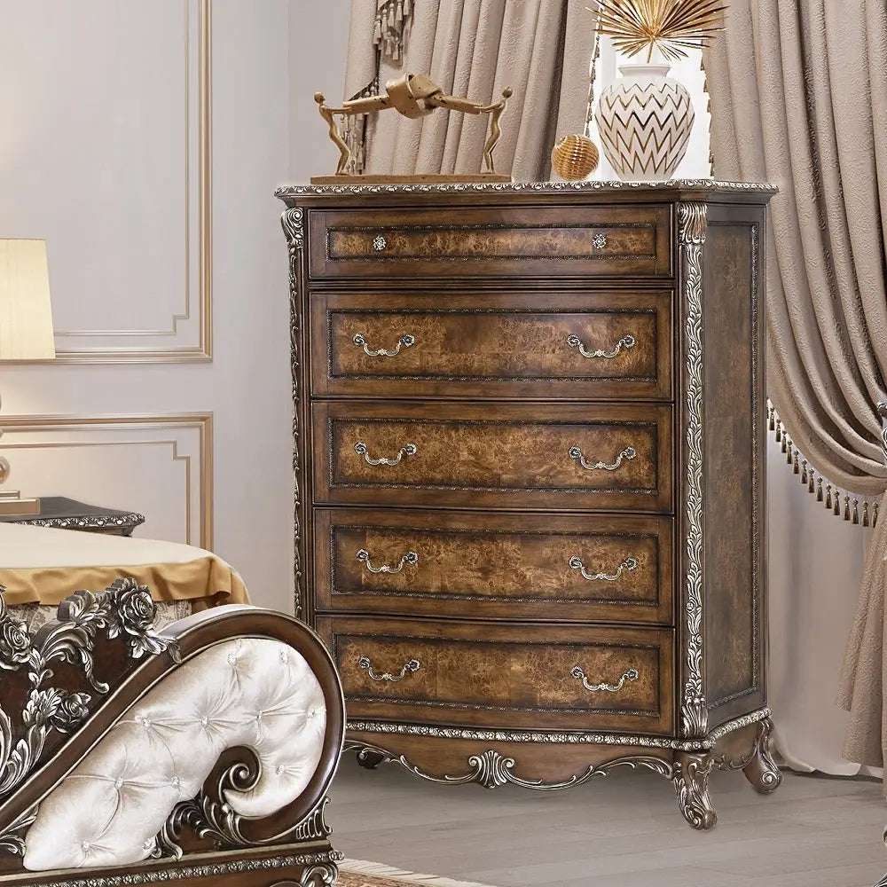Devany 5-Drawer Transitional Wood & Resin Chest in Rich Cherry Acme Furniture