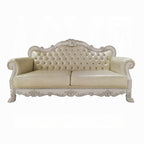 Bone White Dresden Upholstered Faux Leather Leatherette Tufted Sofa with Carvings & Claw Feet | 86" Classic Ornate Sofa