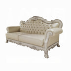Bone White Dresden Upholstered Faux Leather Leatherette Tufted Sofa with Carvings & Claw Feet | 86" Classic Ornate Sofa