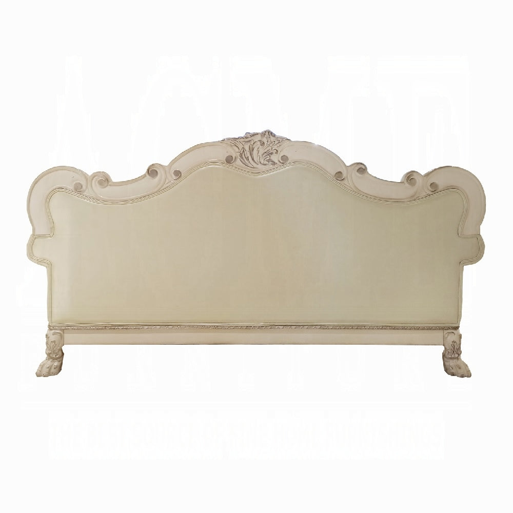 Bone White Dresden Upholstered Faux Leather Leatherette Tufted Sofa with Carvings & Claw Feet | 86" Classic Ornate Sofa