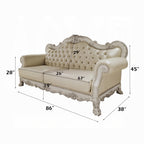 Bone White Dresden Upholstered Faux Leather Leatherette Tufted Sofa with Carvings & Claw Feet | 86" Classic Ornate Sofa