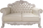 Bone White Dresden Upholstered Faux Leather Leatherette Tufted Sofa with Carvings & Claw Feet | 64" Classic Ornate Sofa
