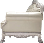 Bone White Dresden Upholstered Faux Leather Leatherette Tufted Sofa with Carvings & Claw Feet | 64" Classic Ornate Sofa