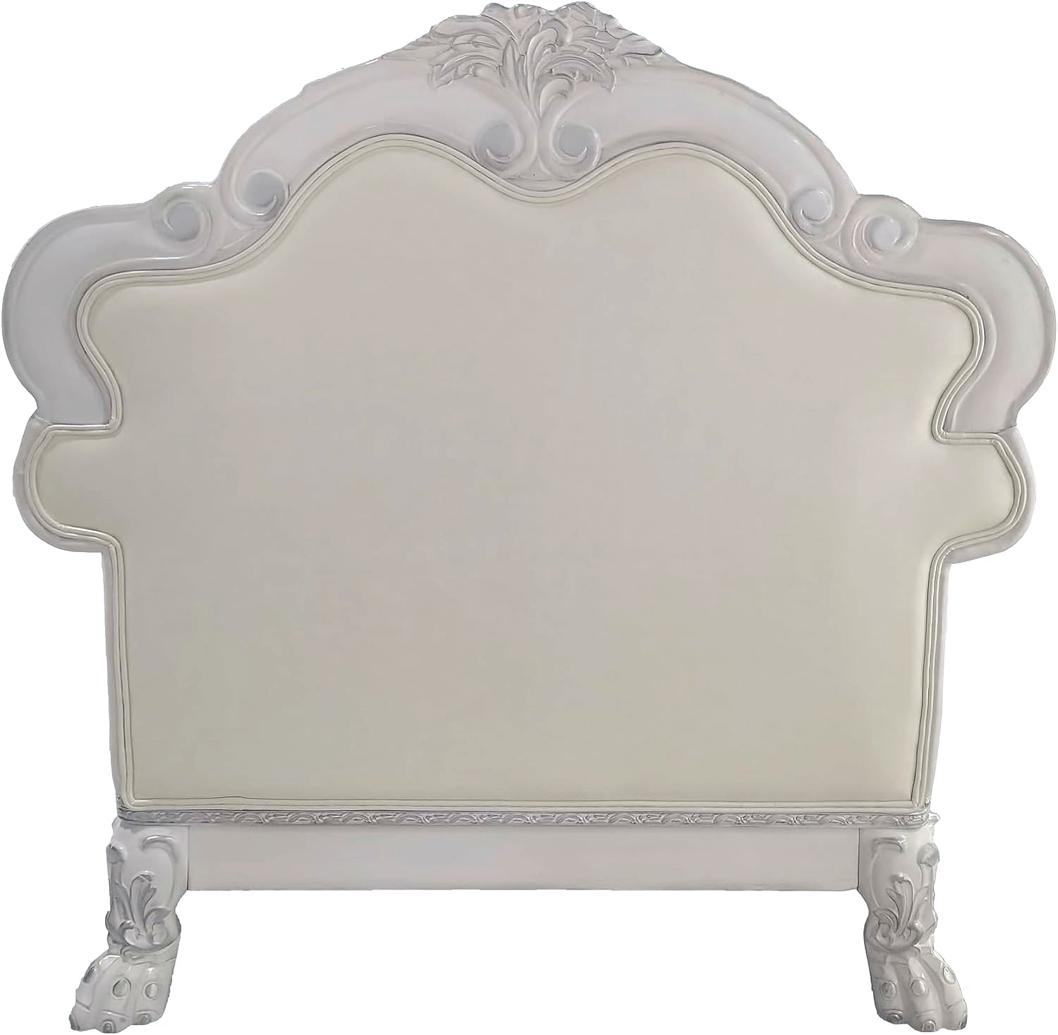 Bone White Dresden Upholstered Faux Leather Leatherette Tufted Sofa with Carvings & Claw Feet | Single Seat