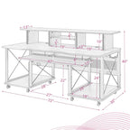 Music Desk, Included Wheels, Multiple Functional & Storage Spaces, in White Finish