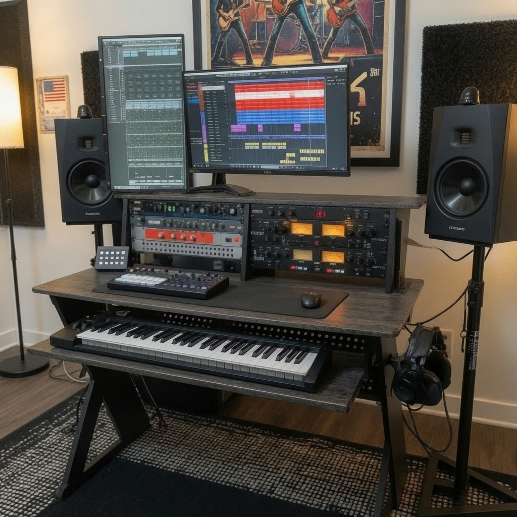 Rectangular Music Desk Table with Earphone Rack Black