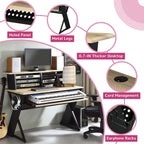 Rectangular Music Desk Table with Earphone Rack, Natural and Black