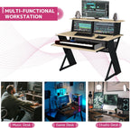 Rectangular Music Desk Table with Earphone Rack, Natural and Black