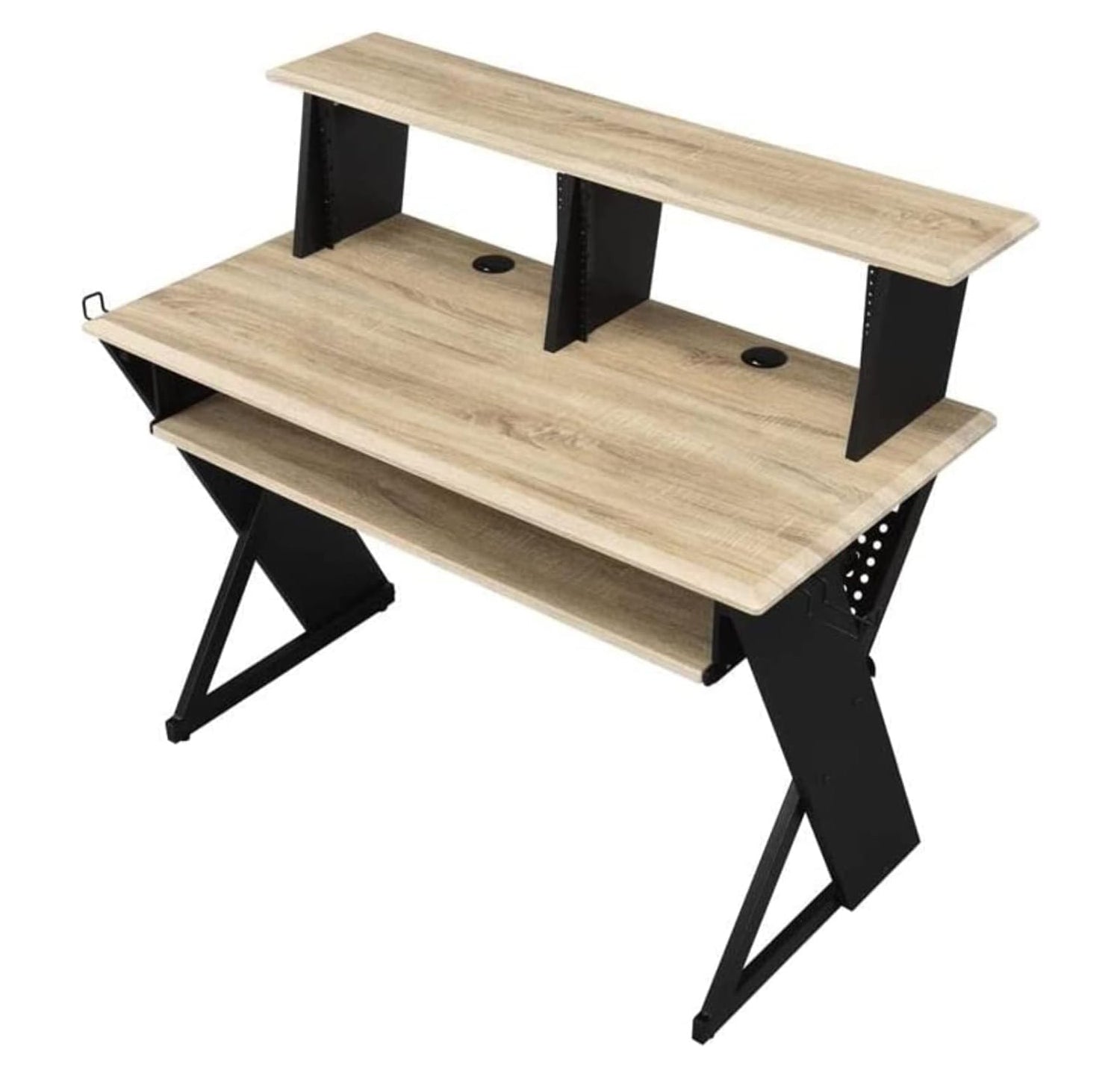 Rectangular Music Desk Table with Earphone Rack, Natural and Black