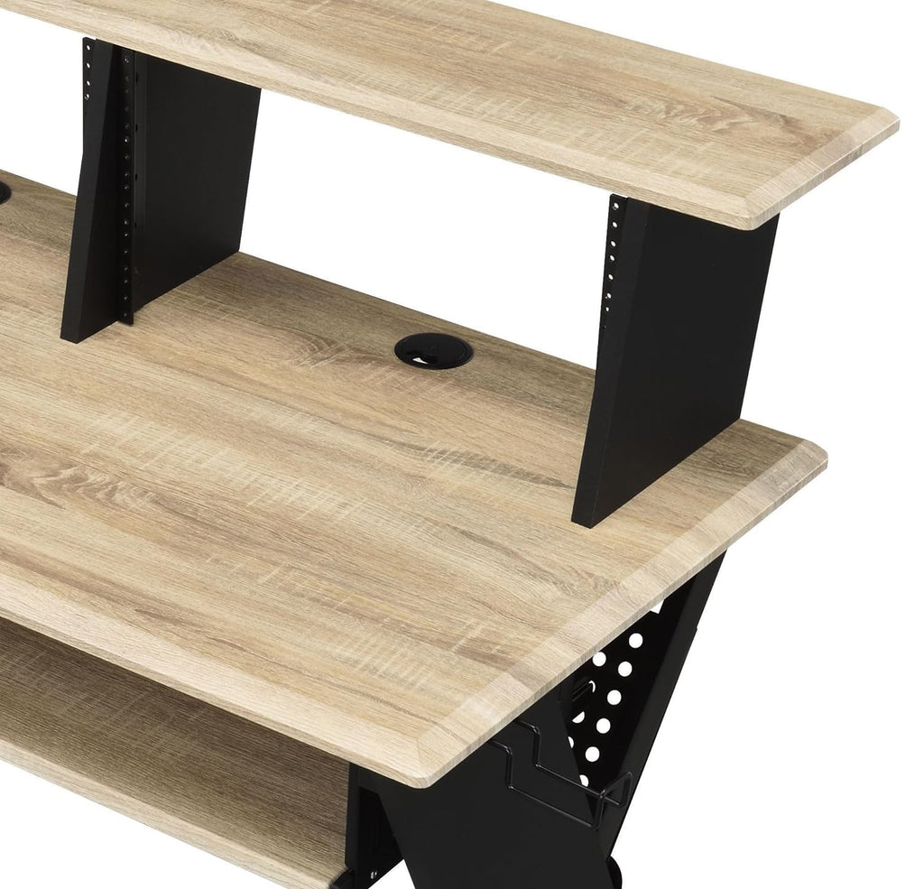 Rectangular Music Desk Table with Earphone Rack, Natural and Black