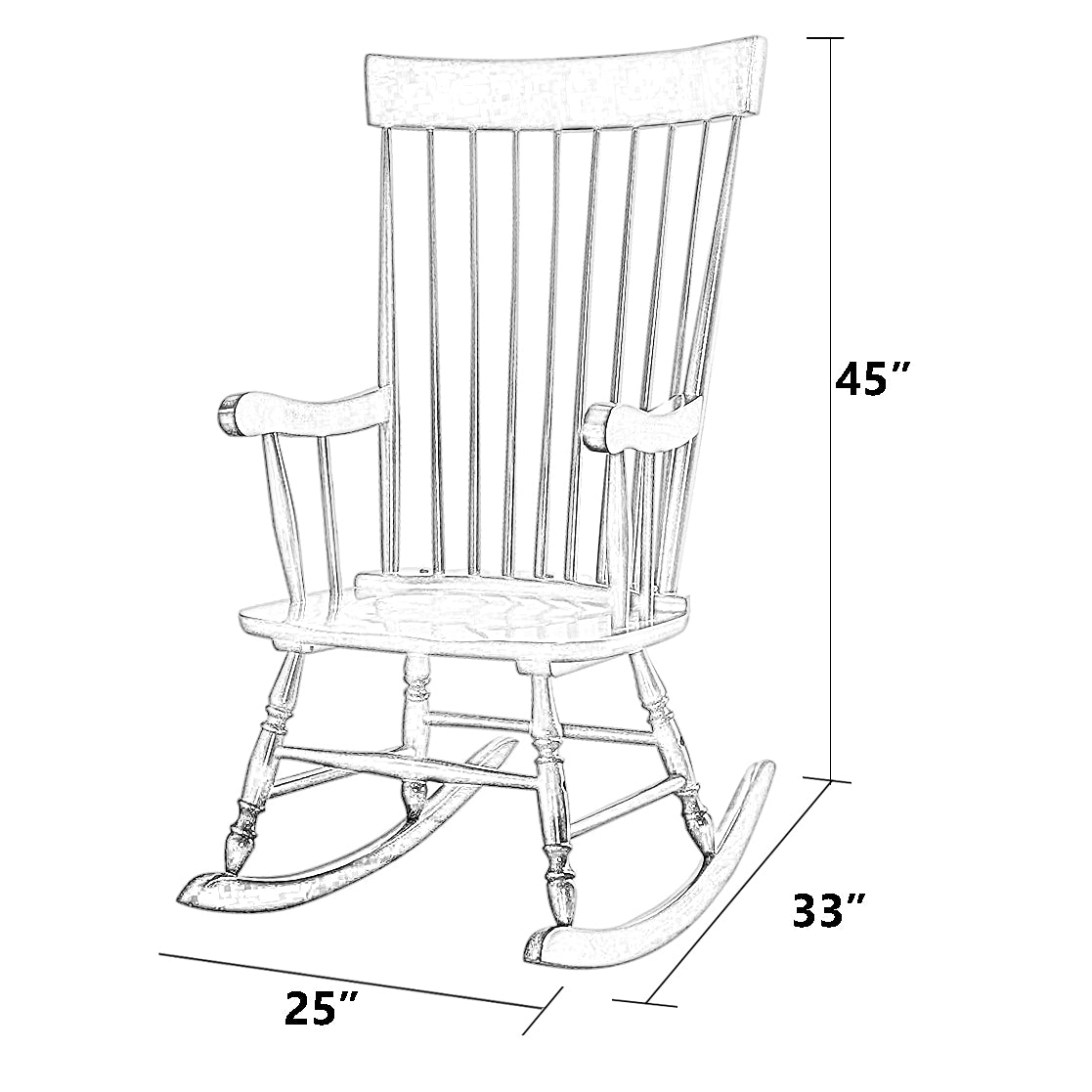 Wooden Rocking Chair with Spindle Back and Recessed Armrest in Black