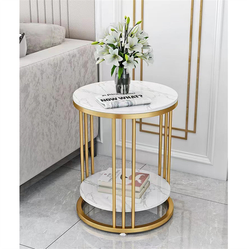 Marble Coffee Table Side End Table Bedside Table 2-tier Shelf Heavy Duty Base