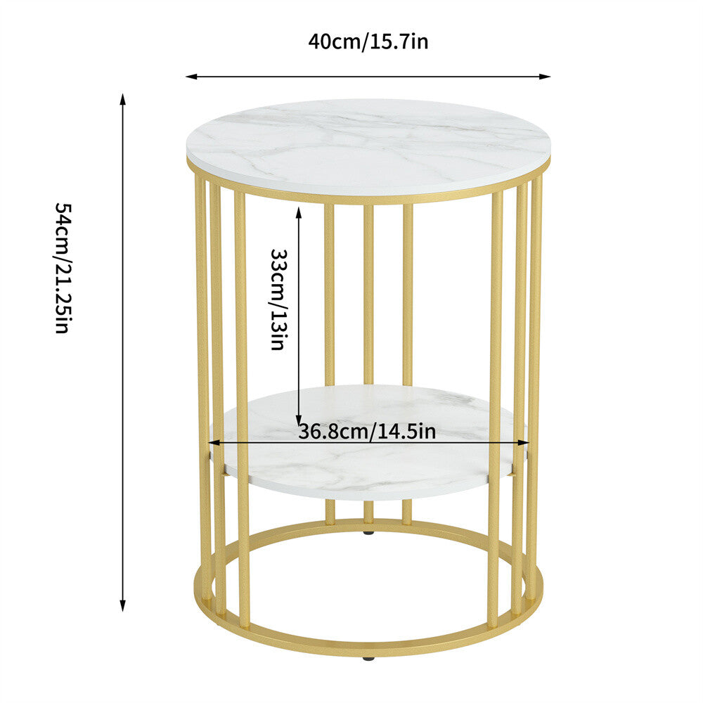 Marble Coffee Table Side End Table Bedside Table 2-tier Shelf Heavy Duty Base