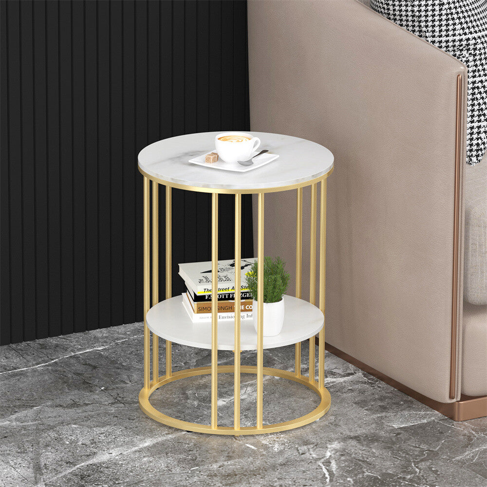 Marble Coffee Table Side End Table Bedside Table 2-tier Shelf Heavy Duty Base