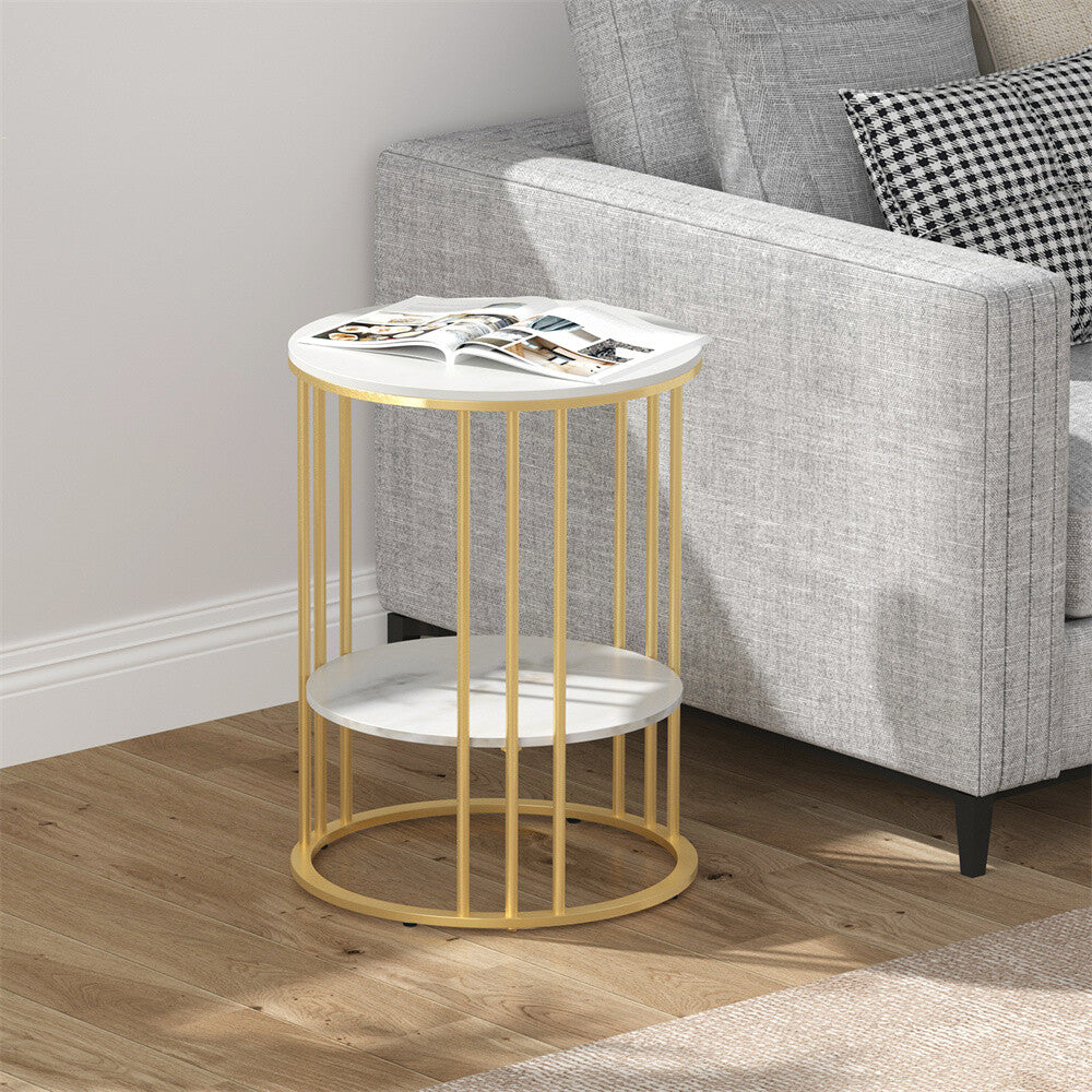 Marble Coffee Table Side End Table Bedside Table 2-tier Shelf Heavy Duty Base