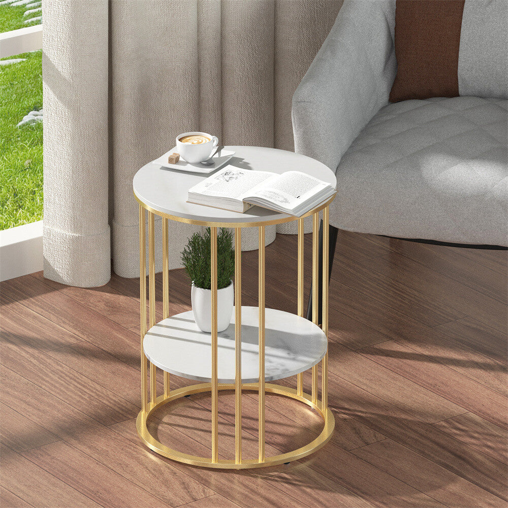 Marble Coffee Table Side End Table Bedside Table 2-tier Shelf Heavy Duty Base