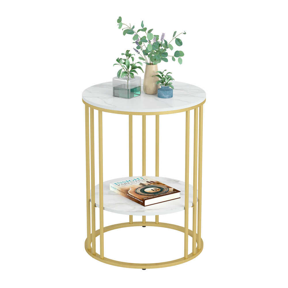 Marble Coffee Table Side End Table Bedside Table 2-tier Shelf Heavy Duty Base
