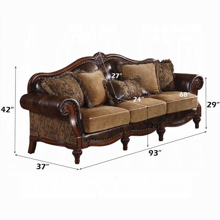 Dreena Rolled Arm Upholstered Chair with 5 Pillow in Brown Faux Leather