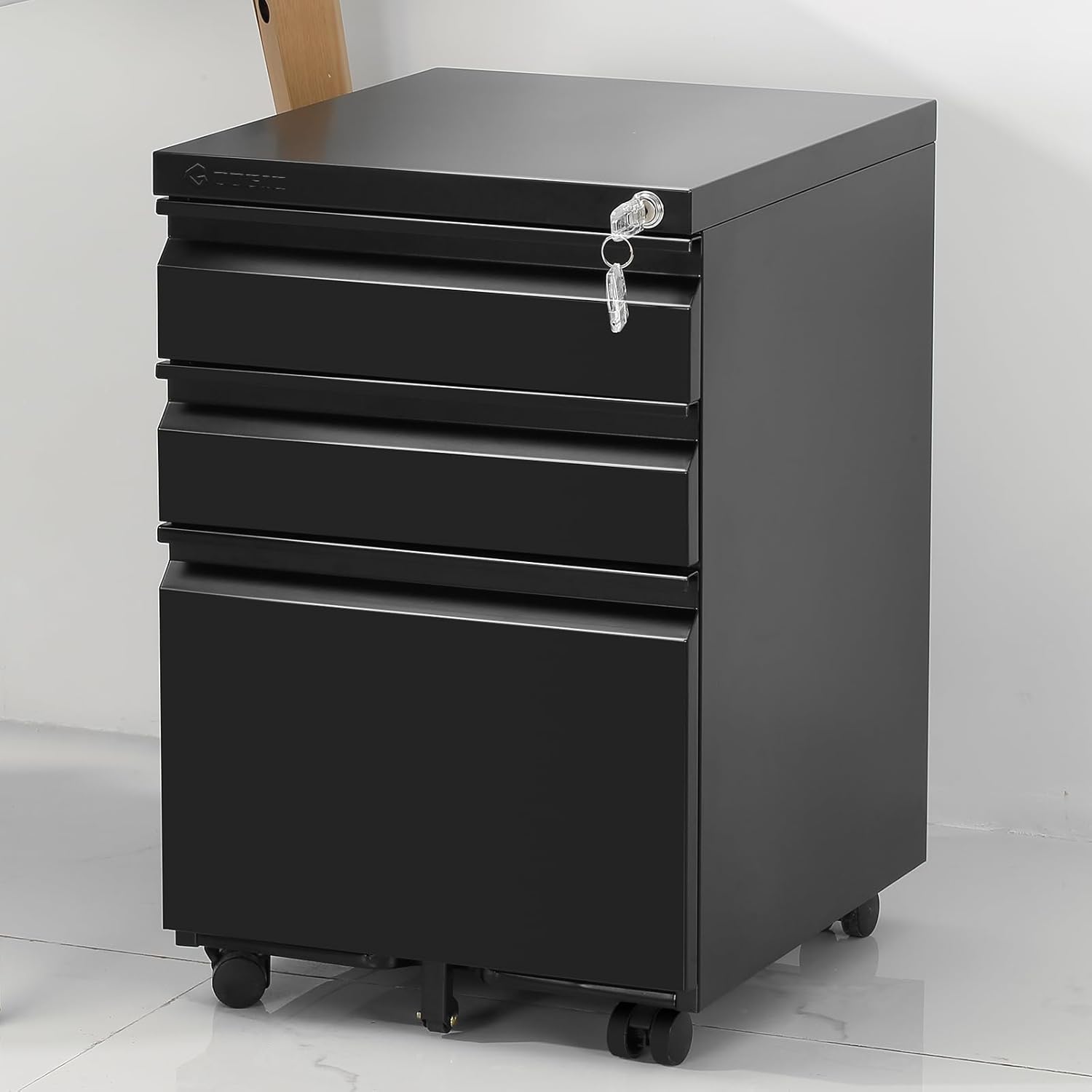 3-Drawer Mobile File Cabinets Rolling Metal Filing Cabinet for Legal & Letter File Anti-tilt Design with Lock Under Desk Office Drawers