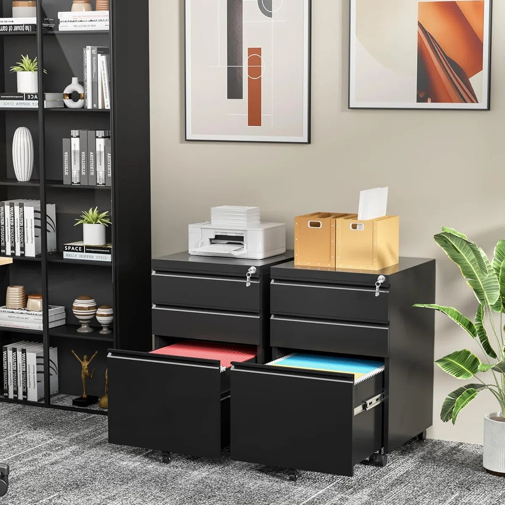 3-Drawer Mobile File Cabinets Rolling Metal Filing Cabinet for Legal & Letter File Anti-tilt Design with Lock Under Desk Office Drawers