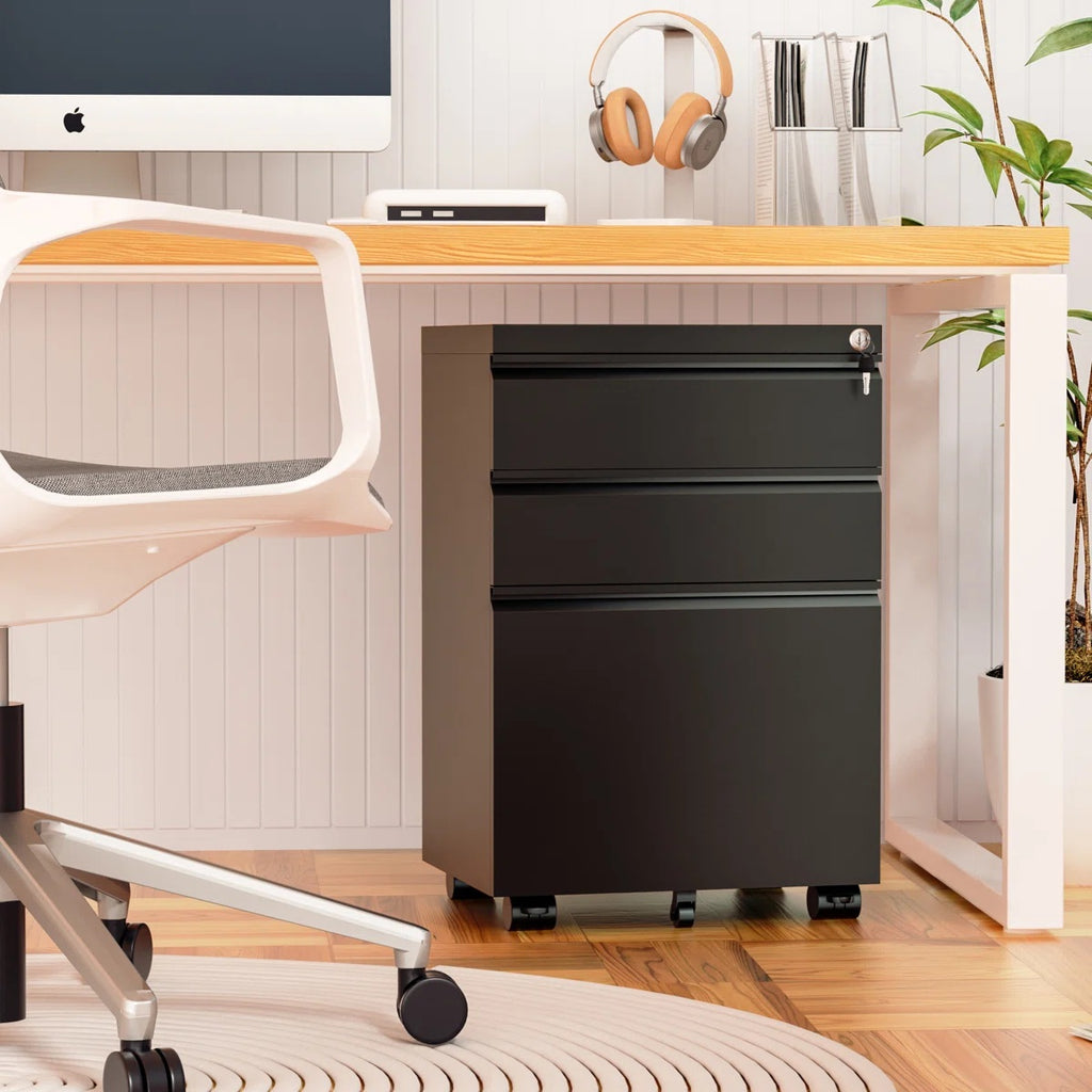 3-Drawer Mobile File Cabinets Rolling Metal Filing Cabinet for Legal & Letter File Anti-tilt Design with Lock Under Desk Office Drawers