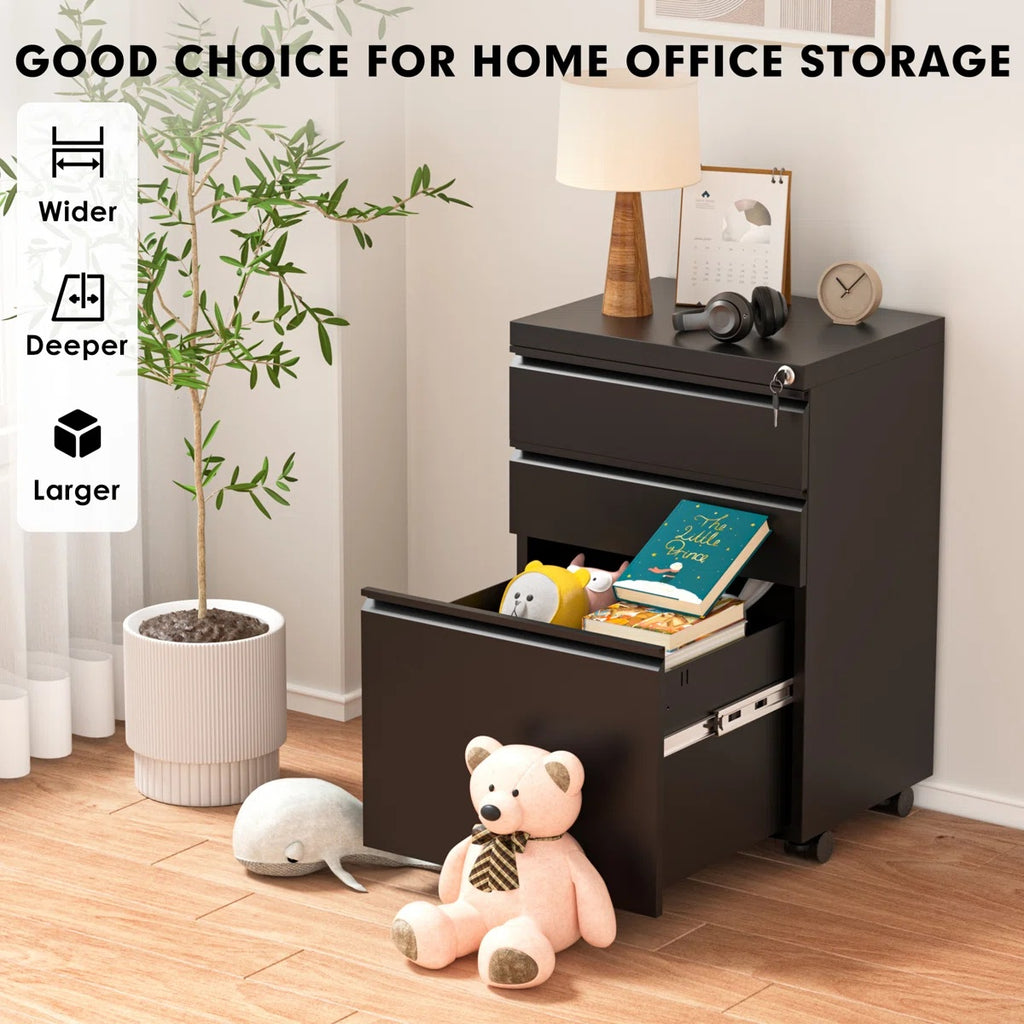 3-Drawer Mobile File Cabinets Rolling Metal Filing Cabinet for Legal & Letter File Anti-tilt Design with Lock Under Desk Office Drawers