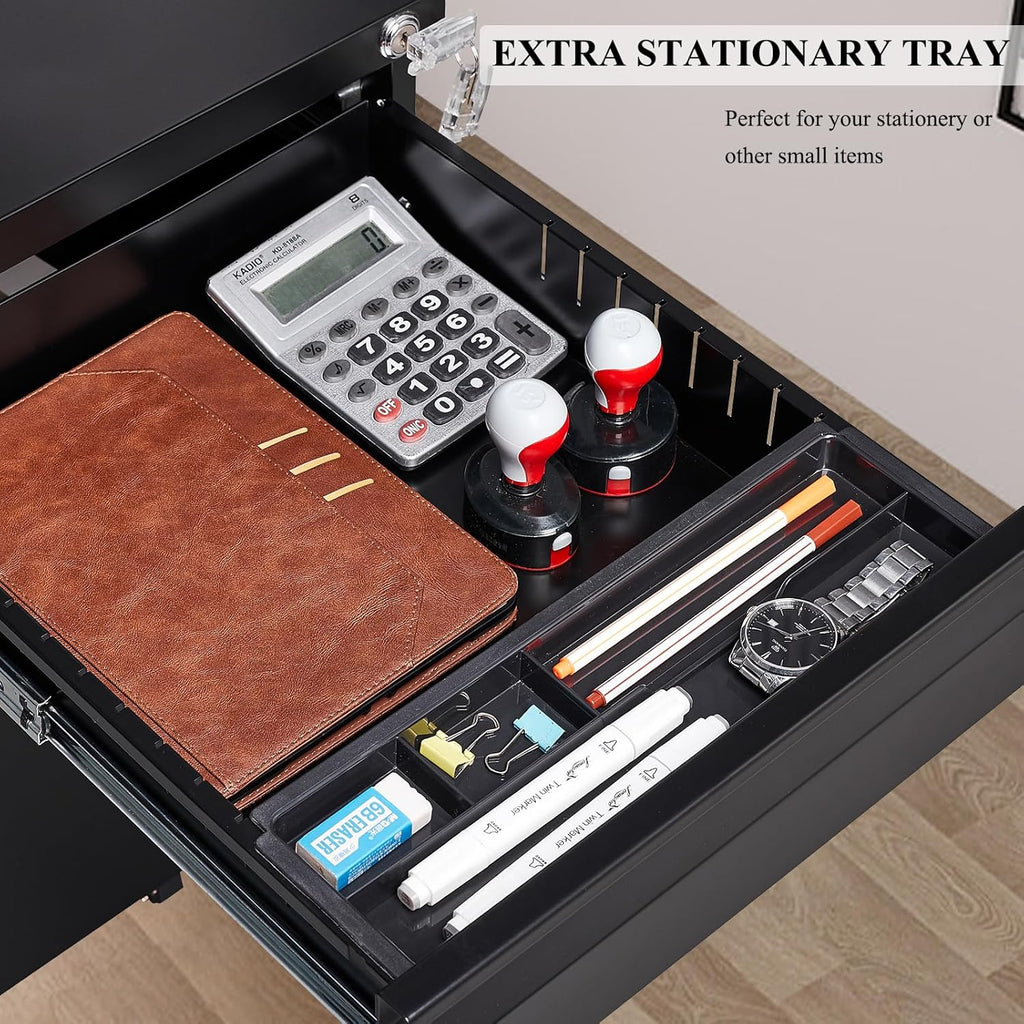 3-Drawer Mobile File Cabinets Rolling Metal Filing Cabinet for Legal & Letter File Anti-tilt Design with Lock Under Desk Office Drawers