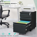 3-Drawer Mobile File Cabinets Rolling Metal Filing Cabinet for Legal & Letter File Anti-tilt Design with Lock Under Desk Office Drawers
