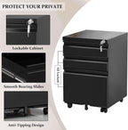 3-Drawer Mobile File Cabinets Rolling Metal Filing Cabinet for Legal & Letter File Anti-tilt Design with Lock Under Desk Office Drawers