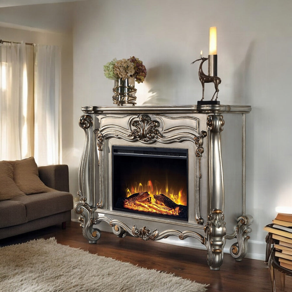 Versailles Rectangular Carving Wooden Frame Electric Fireplace