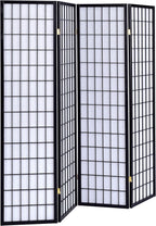 Solid Wood - 70-Inch 4-Panel Room Divider Folding Shoji Screen with White Paper Panels and Grid Design - Living Room & Bedroom