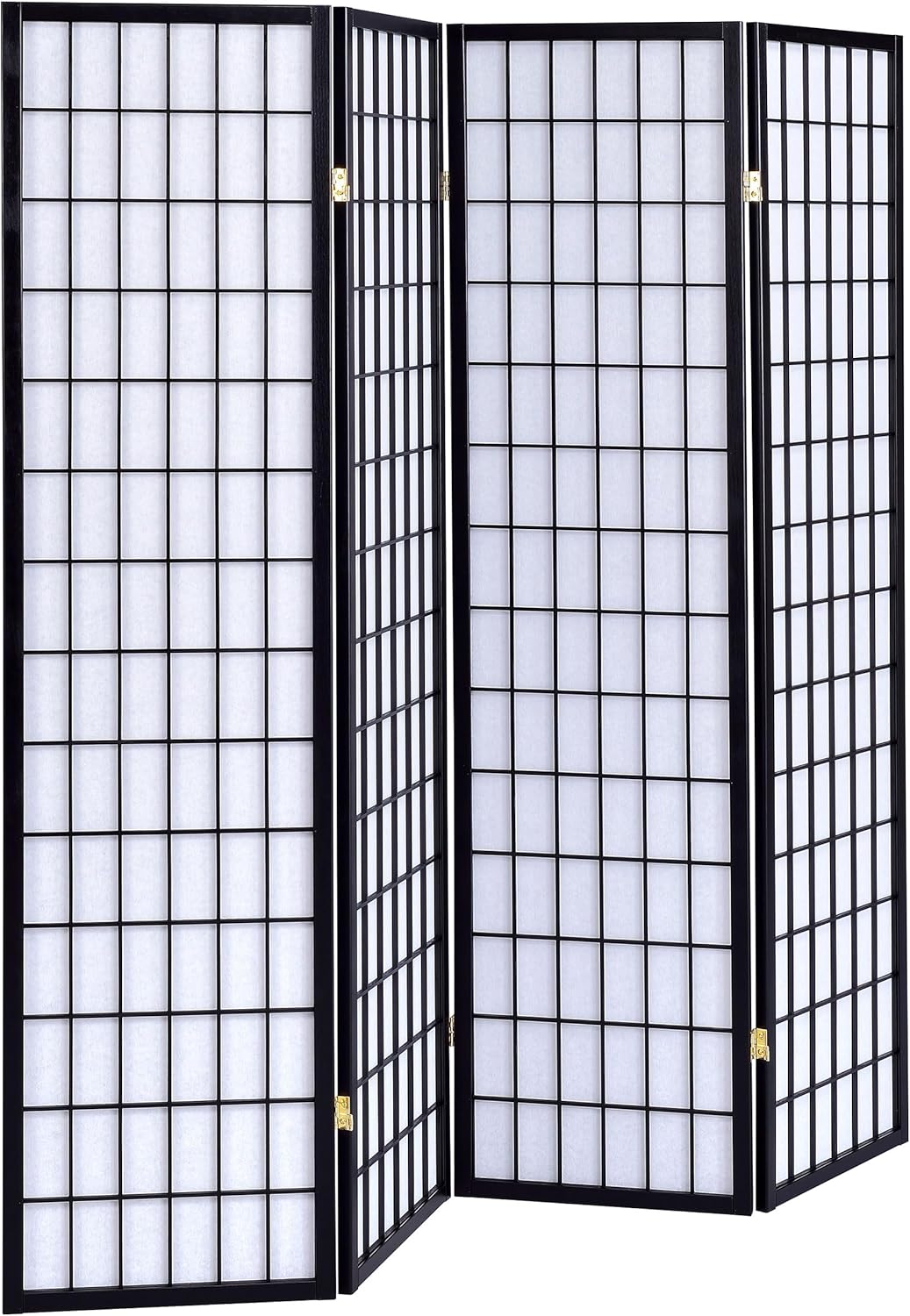 Solid Wood - 70-Inch 4-Panel Room Divider Folding Shoji Screen with White Paper Panels and Grid Design - Living Room & Bedroom