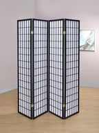 Solid Wood - 70-Inch 4-Panel Room Divider Folding Shoji Screen with White Paper Panels and Grid Design - Living Room & Bedroom