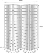 Solid Wood - 70-Inch 4-Panel Room Divider Folding Shoji Screen with White Paper Panels and Grid Design - Living Room & Bedroom
