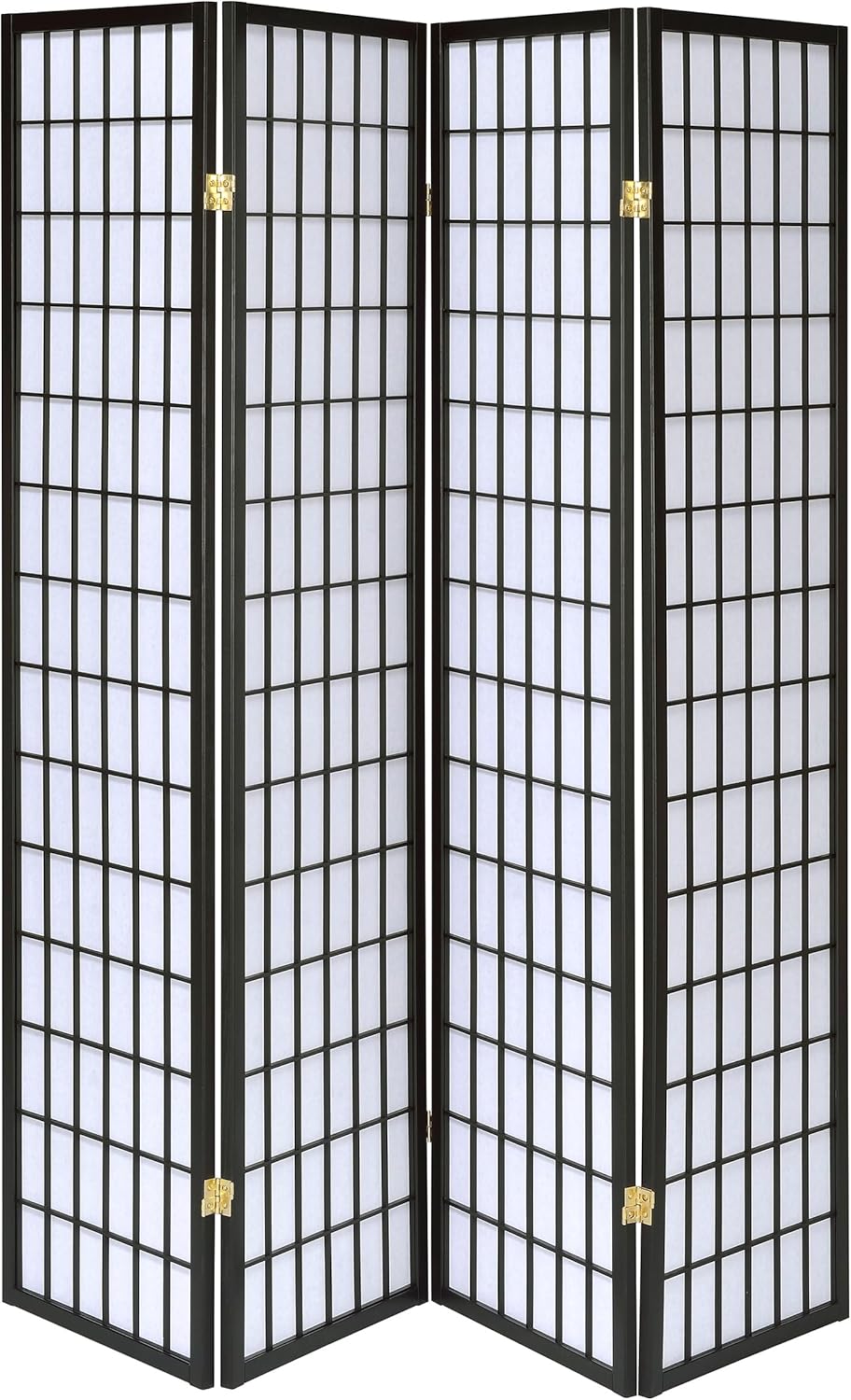 Solid Wood - 70-Inch 4-Panel Room Divider Folding Shoji Screen with White Paper Panels and Grid Design - Living Room & Bedroom