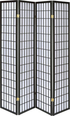 Solid Wood - 70-Inch 4-Panel Room Divider Folding Shoji Screen with White Paper Panels and Grid Design - Living Room & Bedroom