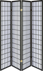 Solid Wood - 70-Inch 4-Panel Room Divider Folding Shoji Screen with White Paper Panels and Grid Design - Living Room & Bedroom