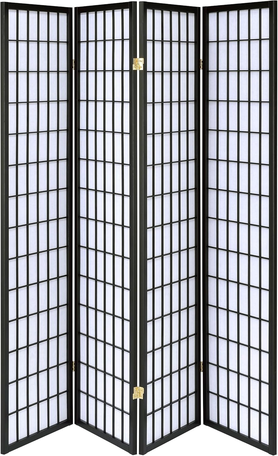 Solid Wood - 70-Inch 4-Panel Room Divider Folding Shoji Screen with White Paper Panels and Grid Design - Living Room & Bedroom