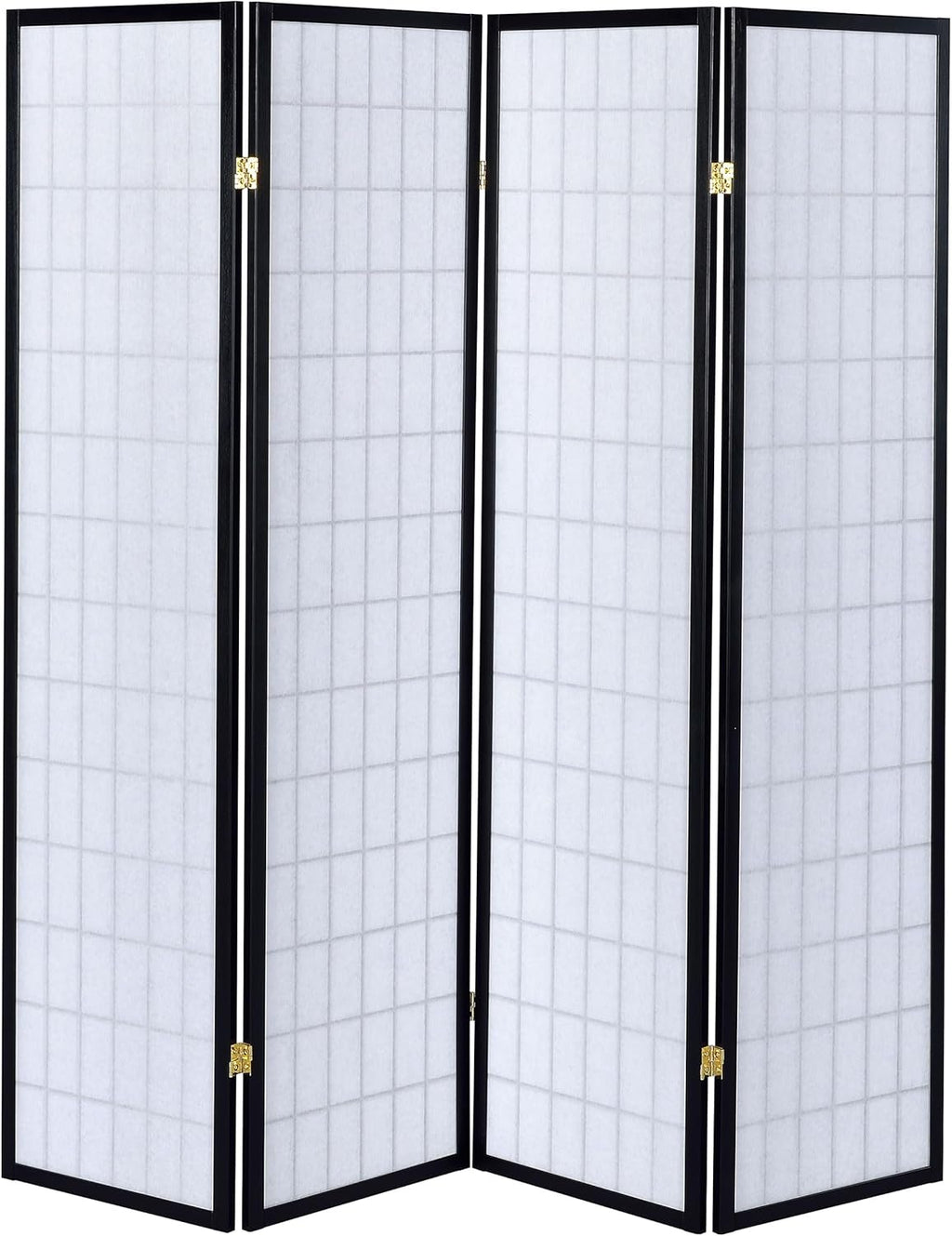 Solid Wood - 70-Inch 4-Panel Room Divider Folding Shoji Screen with White Paper Panels and Grid Design - Living Room & Bedroom