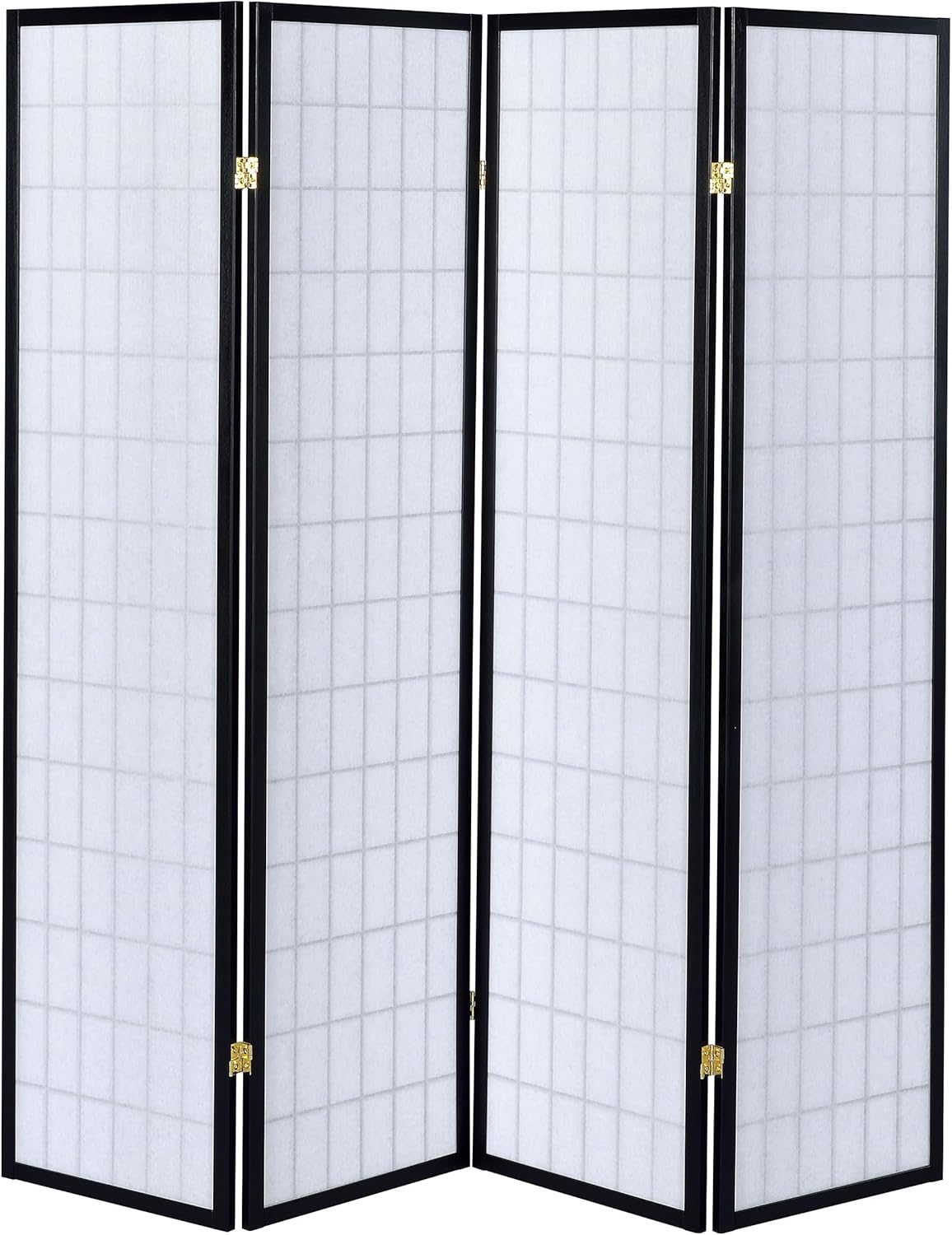 Solid Wood - 70-Inch 4-Panel Room Divider Folding Shoji Screen with White Paper Panels and Grid Design - Living Room & Bedroom