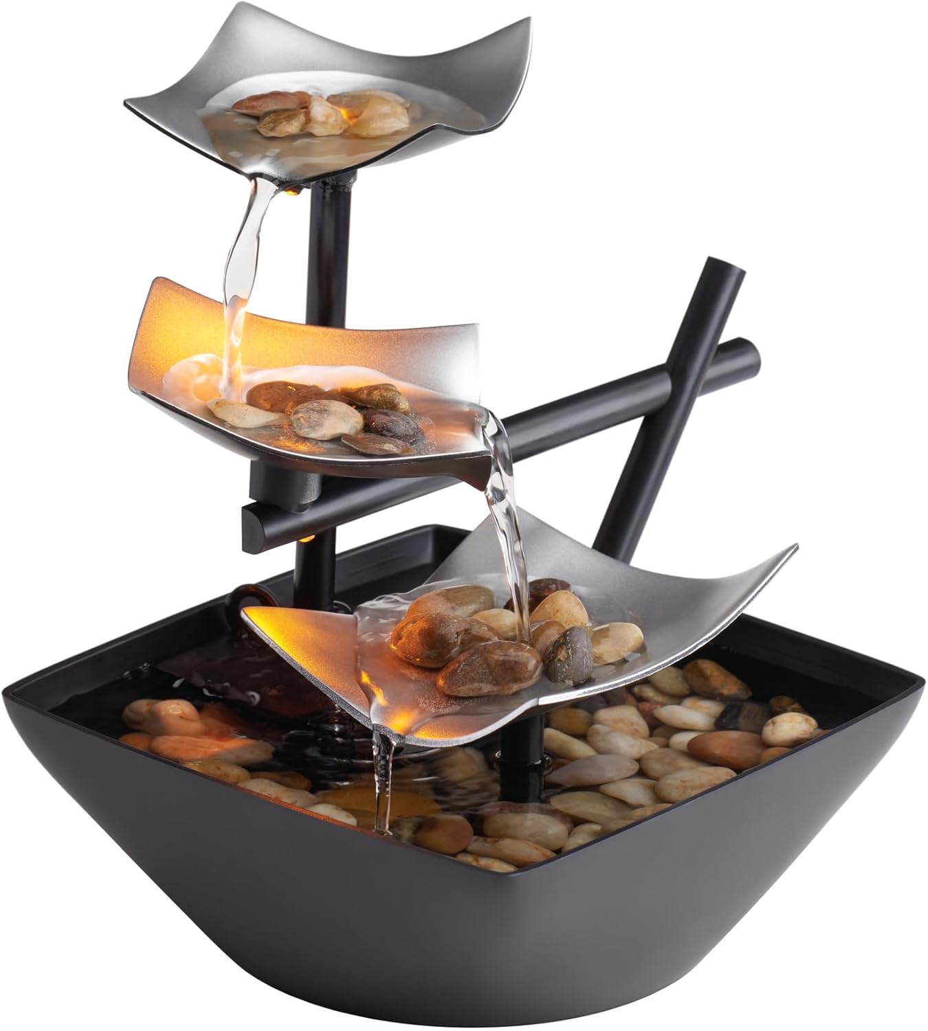 Tabletop Water Fountain, Home Décor Soothing Sound Machine - Automatic Pump, Deep Basin & Natural River Rocks. Indoor Zen Relaxation