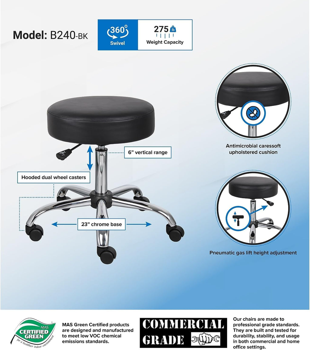 Office Products Antimicrobial Vinyl Medical Spa Stool in Black