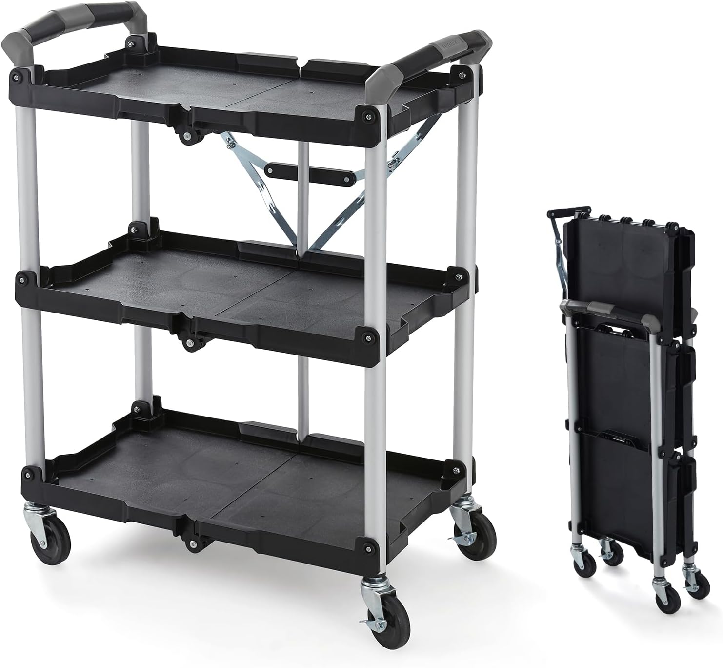 Pack-N-Roll Folding Collapsible Service Cart, 150LB Capacity, Black