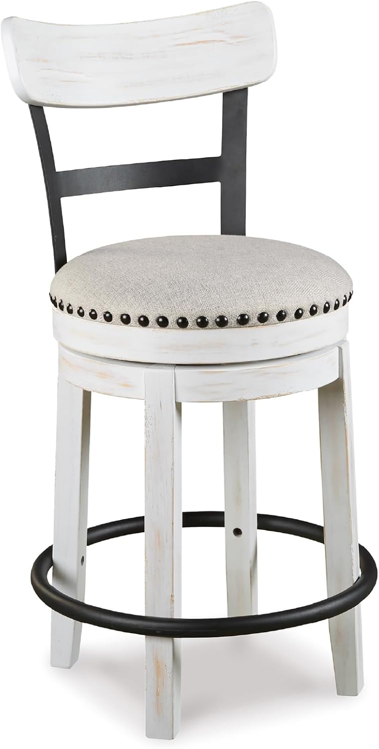 Valebeck Rustic Farmhouse Swivel Bar Stool – 24.5″ Counter Height, 360° Swivel Metal & Wood Frame, Polyester Upholstery