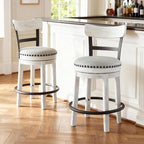 Valebeck Rustic Farmhouse Swivel Bar Stool – 24.5″ Counter Height, 360° Swivel Metal & Wood Frame, Polyester Upholstery
