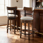 Valebeck Rustic Farmhouse Swivel Bar Stool – 24.5″ Counter Height, 360° Swivel Metal & Wood Frame, Polyester Upholstery